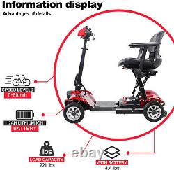 4 Wheel Electric Powered Wheelchair Foldable Portable Motorized Mobility Scooter