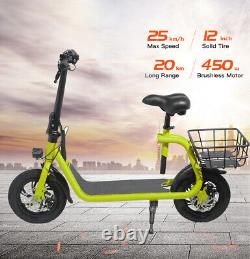 450W 12'' Tire Electric Scooter with Seat Folding Mini Ebike for Adult Commuter