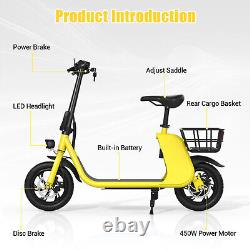 450W Electric Scooter With Seat Basket Adult E-Bike Sports Electric Moped Commuter