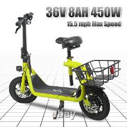 450W Foldable Electric Scooter with Seat & Carry Basket Commuter Urban E-Scooter