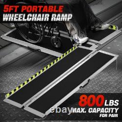 5Ft Aluminum Folding Wheelchair Scooter Mobility Ramp Portable Non-Slip 800 LBS