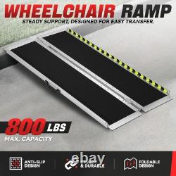 5Ft Aluminum Folding Wheelchair Scooter Mobility Ramp Portable Non-Slip 800 LBS