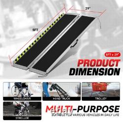 5Ft Aluminum Folding Wheelchair Scooter Mobility Ramp Portable Non-Slip 800 LBS