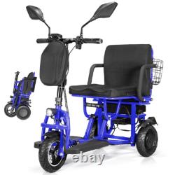 700W 3-Wheels Portable Double Motor Folding Blue Electric Power Mobility Scooter