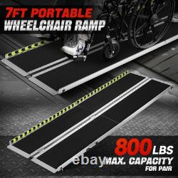 7Ft Aluminum Folding Wheelchair Scooter Mobility Ramp Portable Non-Slip 800 LBS