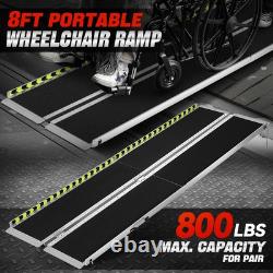 8Ft Aluminum Folding Wheelchair Scooter Mobility Ramp Portable Non-Slip 800 LBS