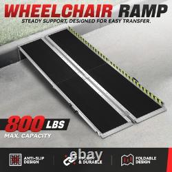 8Ft Aluminum Folding Wheelchair Scooter Mobility Ramp Portable Non-Slip 800 LBS
