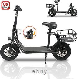 Electric Scooter 12'' Folding Dual 450W with Seat Basket Off-Road Ebike Waterproof