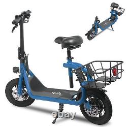 Sports Electric Scooter with Seat Folding Ebike Bicycle BLUE for Adult Commuter