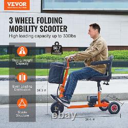 VEVOR Portable 3 Wheel Mobility Scooters for Seniors 12 Mile Range Max 330LBS