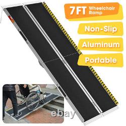 Wheelchair Ramp 7 Foot Aluminum Folding Mobility Scooter Portable Non-Slip