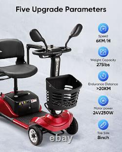 Scooter de Mobilité Électrique à 4 Roues pour Seniors Portable et Pliable pour Adultes en Voyage