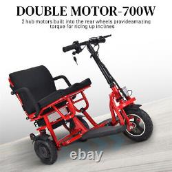 Scooter de mobilité électrique pliable à double moteur portable à 3 roues et 700W rouge