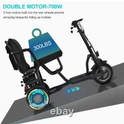 Scooter de mobilité électrique pliant à 3 roues avec double moteur 700W, scooter portable