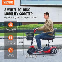 Scooter de mobilité pliable à 3 roues VEVOR pour personnes âgées, autonomie de 12 miles, capacité de 265 lb