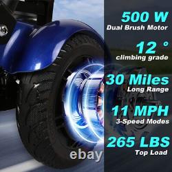 Scooter de mobilité pliable à 4 roues pour seniors et adultes (Bleu)