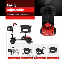 Scooter de mobilité pliable portable compact à 4 roues pour personnes âgées, fauteuil roulant de voyage rouge.