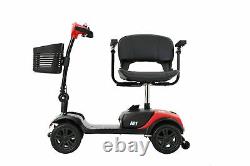 Scooter de mobilité pliable portable compact à 4 roues pour personnes âgées, fauteuil roulant de voyage rouge.