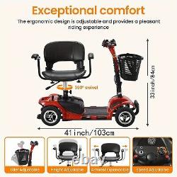 Scooter de mobilité portable à 4 roues, autonomie de 13 miles, capacité de 330 lbs et roues inclinées anti-renversement