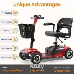 Scooter de mobilité portable à 4 roues, autonomie de 13 miles, capacité de 330 lbs et roues inclinées anti-renversement