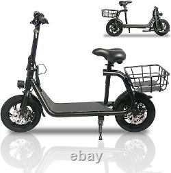 Scooter électrique de 450W pour adultes, moped pliable pour les déplacements avec siège et panier de transport