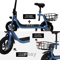 Scooter électrique de sport de 450W avec siège, vélo pliant pour adultes, bleu