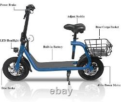 Scooter électrique de sport de 450W avec siège, vélo pliant pour adultes, bleu