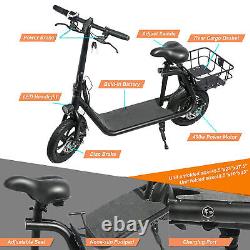 Scooter électrique de sport pliable portable de 450W avec siège et panier de transport noir