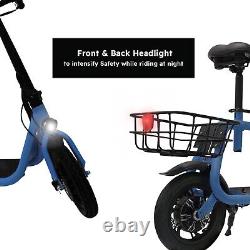 Scooter électrique pliable de 450W avec siège, cyclomoteur urbain imperméable à l'eau, vélo électrique bleu