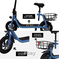 Scooter électrique pliable de 450W avec siège, cyclomoteur urbain imperméable à l'eau, vélo électrique bleu