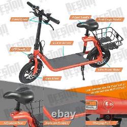 Scooter électrique pliable de 450W avec siège, vélo moped rouge pour adultes, sportif pour les trajets quotidiens.