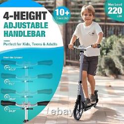 Trottinette Urbaine Légère pour Enfants et Adolescents 4 Hauteurs Réglables, Limite de 220lbs