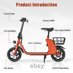 Trottinette électrique pour adultes pliable avec siège 450W trottinette de commuter rouge