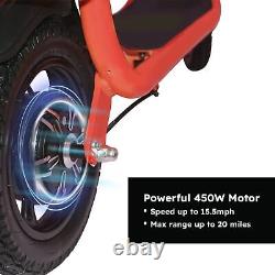 Trottinette électrique tout-terrain pour adulte avec siège pliable, vélo électrique double 450W imperméable rouge