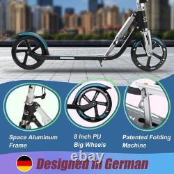 Trottinette pliable à hauteur réglable pour enfants, bleue, grandes roues de 8 pouces