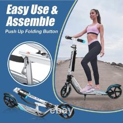 Trottinette pliable à hauteur réglable pour enfants, bleue, grandes roues de 8 pouces