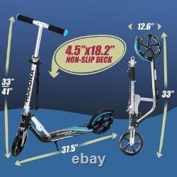 Trottinette pliable à hauteur réglable pour enfants, bleue, grandes roues de 8 pouces