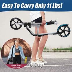 Trottinette pliable à hauteur réglable pour enfants, bleue, grandes roues de 8 pouces